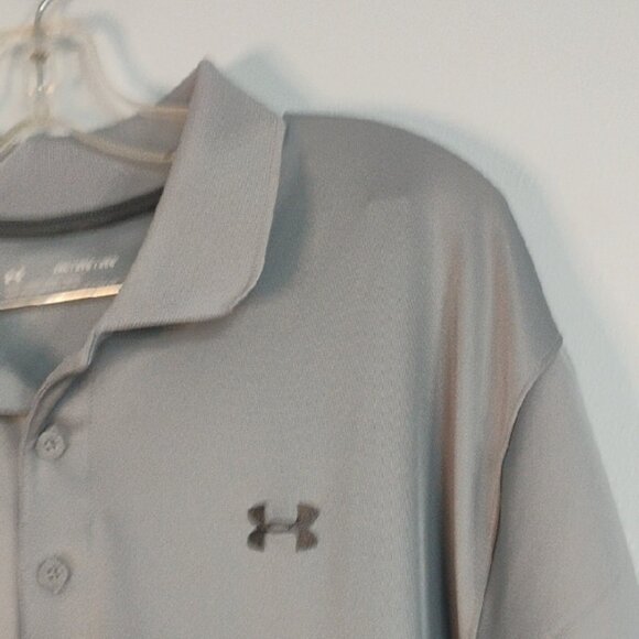 Under Armour Gray Athletic Performance Wear Polo Shirt 2XL- Sporty Golf Outdoor - Picture 2 of 5